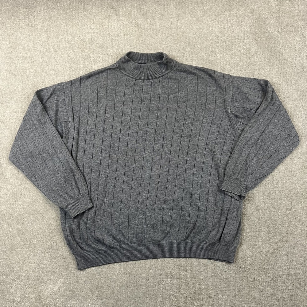 J. Ferrar Mock Neck Sweater Mens XXL Gray Ribbed Knit Rayon Cotton Long Sleeve